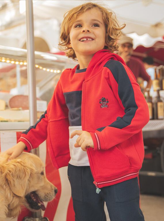 Sweat à capuche bicolore rouge et bleu marine FEGILAGE / 23E3PGB1GIL506