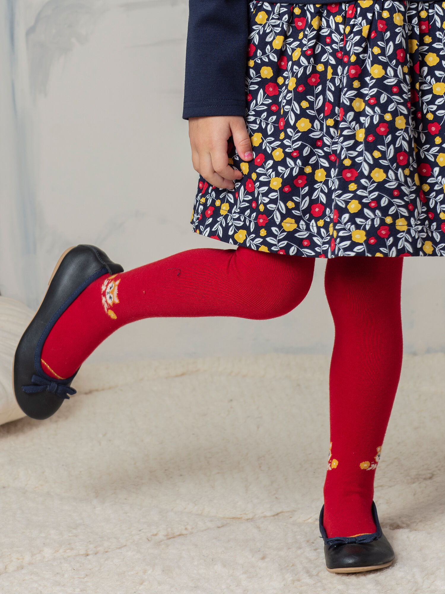 Collant uni rouge motif renard enfant fille Fille Sergent Major