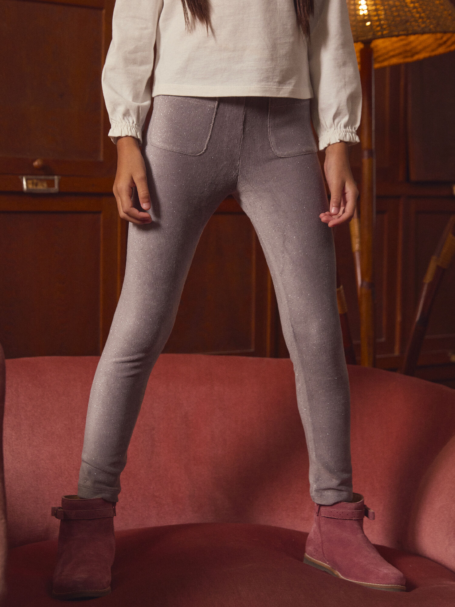 Legging en velours cotele paillete Fille Sergent Major