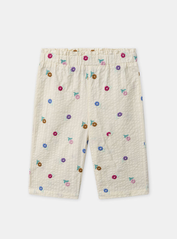 Pantalon écru à broderie fleuries Bébé Fille NAALICE / 25H1BFJ1PAN002