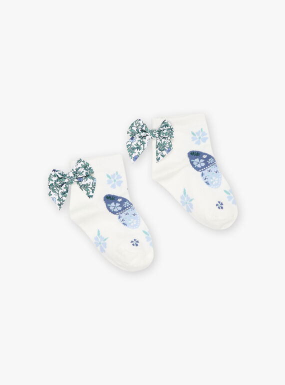 Chaussettes écrues jacquard papillon et fleurs FUCHUETTE / 23E4PFC1SOB001
