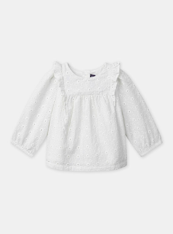 Blouse blanche à broderie anglaise et volants aux épaules Bébé Fille NAERICA / 25H1BFL1CHE001