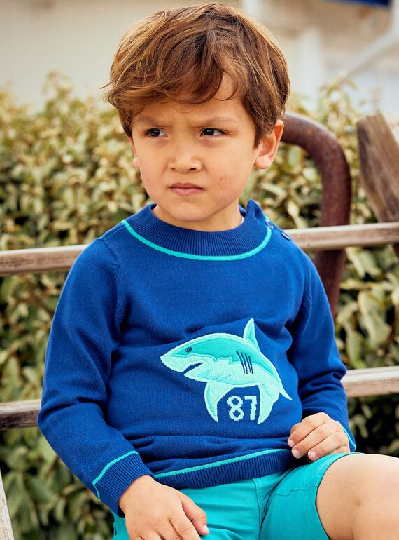 Pull bleu motif requin enfant garçon COMIDAGE / 22E3PGN1PULC231