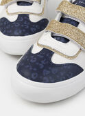 Basket blanche et bleu foncé imprimé léopard et sratch dorés pailletés Fille NILOPETTE / 25F10PF42BKC705