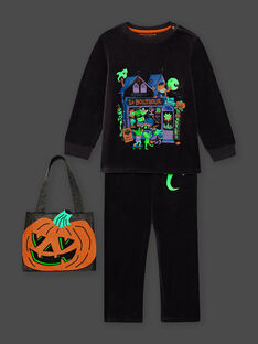 Ensemble pyjama gris foncé à motifs phosphorescents et sac citrouille enfant garçon BALOAGE / 21H5PGH1PYJJ905