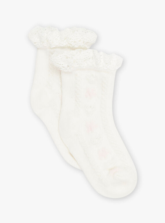 Chaussettes ivoire ajourées à Jacquard fleurs FAFLORE / 23E4BFI1SOQ005