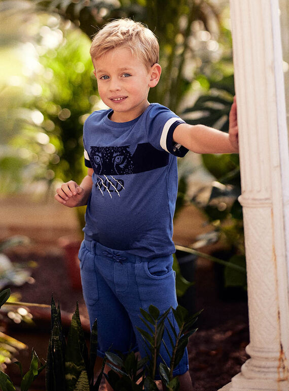 T-shirt bleu indigo enfant garçon CINOAGE / 22E3PGK2TMC703