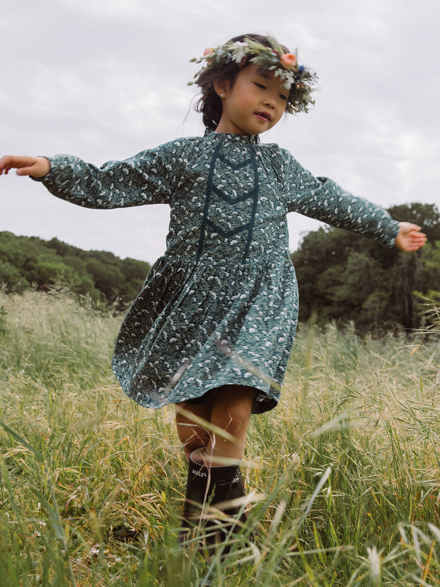 Robe verte top imprime fleuri