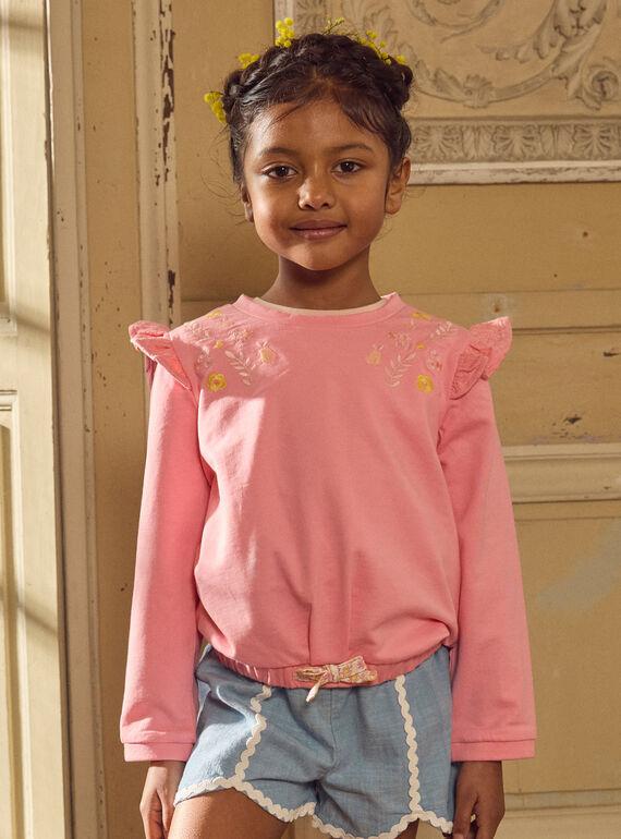 Sweat rose à volants MLASWETTE / 25E2PFK1SWED301