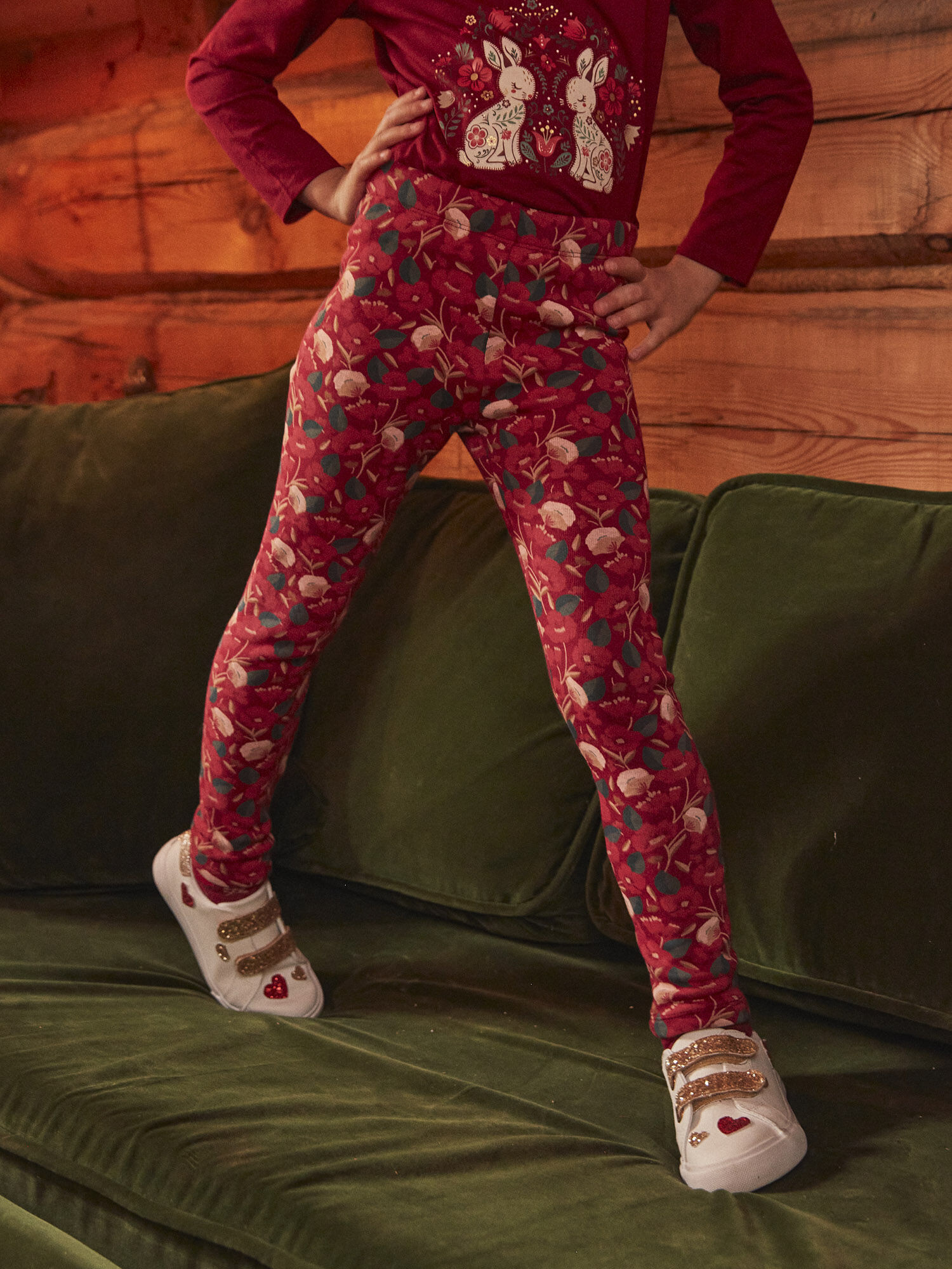 Legging rouge a imprime fleuri Fille Sergent Major