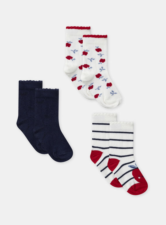 Lot de 3 chaussettes à rayures, imprimés ou uni Bébé Fille NAGERTRUDE / 25H4BFP1LC3001