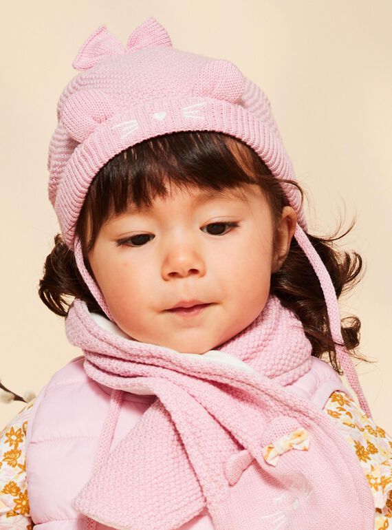 Bonnet rose en tricot avec oreilles 3D FIMADDY / 23E4BF52BON030