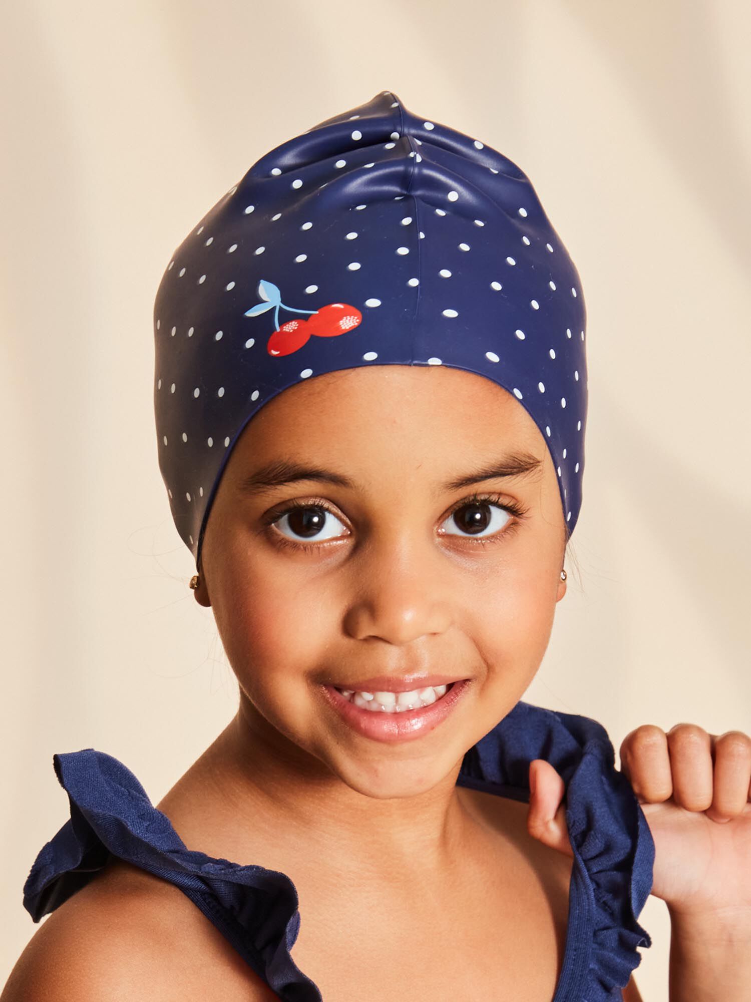 Bonnet de piscine bleu marine a pois blancs Fille Sergent Major