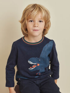T-shirt bleu marine chiné à motif dinosaure enfant garçon BUSIOLAGE / 21H3PGQ1TML070