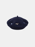 Béret bleu foncé à broderie chien et coeur Fille NUBERETTE / 25H4PFQ1CHA070