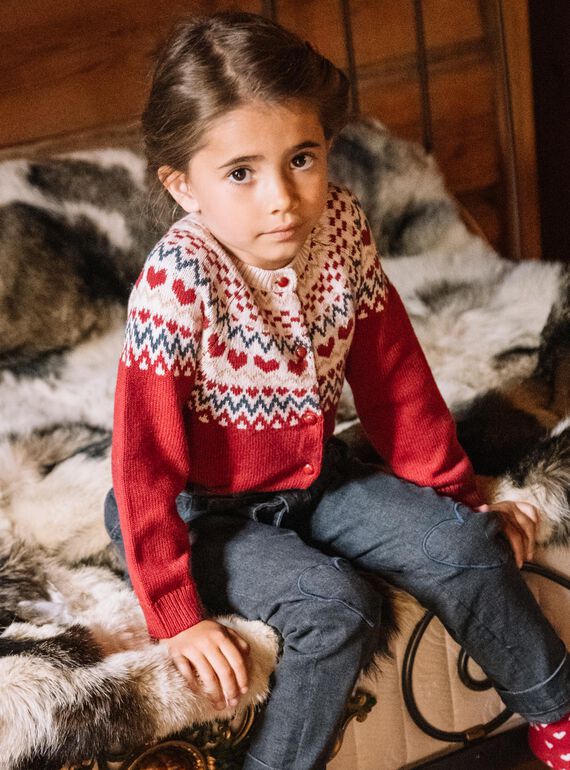 Cardigan rouge et beige en laine mélangée DRIKERETTE / 22H2PFX2CARF526