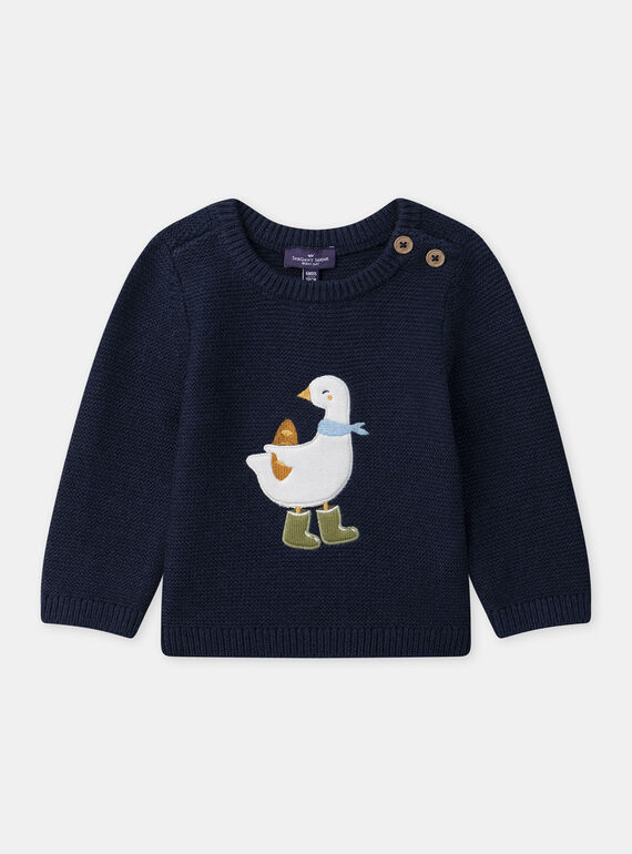 Pull en tricot bleu foncé avec patch oie Bébé Garçon NAKYLE / 25H1BGQ1PUL070