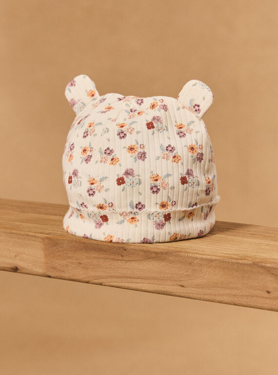 Bonnet écru imprimé fleur MABENEDICTE / 25E4BF71BON001