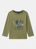 T-shirt vert kaki imprimé et manches longues Garçon NUTAGE / 25H3PGQ2TML633