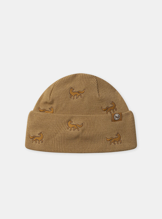 Bonnet marron en maille à broderie loup Garçon NIRENAGE / 25H4PGE3BONA014
