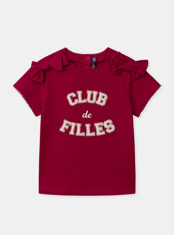 T-shirt rouge imprimé noeud à manches courtes en bordures festonnées Fille NESORETTE / 25H2PFK1TMCF510