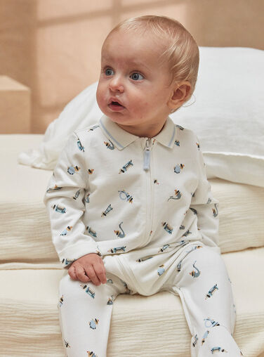 Pyjama velours imprimé à motif gris bébé garçon
