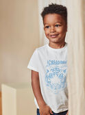T-shirt écru et bleu clair à motif tigre texturé enfant garçon CAZOTAGE3 / 22E3PGF1TMC001