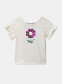 T-shirt blanc fleur à sequins et manches courtes Fille NATISHETTE / 25H2PFJ2TMC002