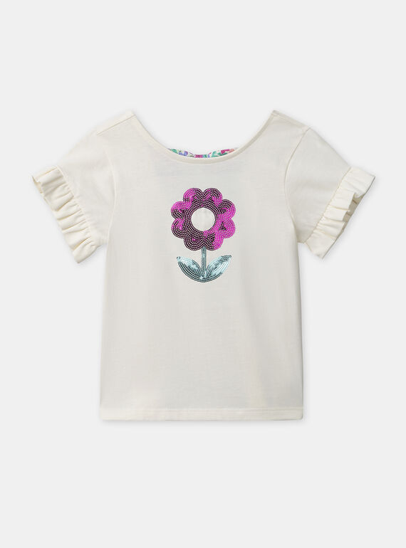 T-shirt blanc fleur à sequins et manches courtes Fille NATISHETTE / 25H2PFJ2TMC002