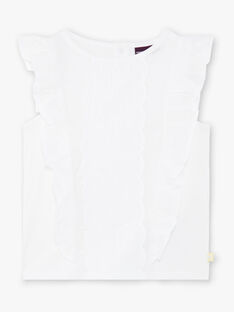 T-shirt blanc bimatière, devant en broderie anglaise ZITIZETTE / 21E2PFO2TMC000
