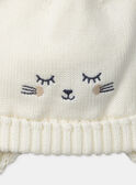 Bonnet écru en maille visage chat et 2 pompon Bébé Fille NIMATHILDE / 25H4BFE2BON001