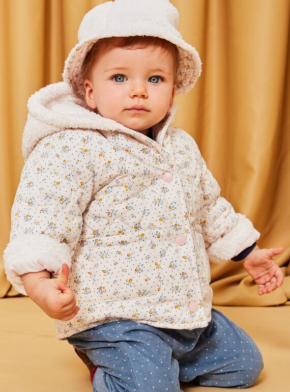 Manteau à capuche à imprimé fleuri et fourrure synthétique rose pâle DIPENNY / 22H1BFM1MAND319