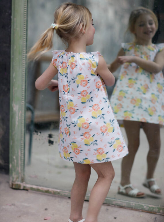 Robe évasée blanche imprimé citron ZICITETTE / 21E2PFO1ROB000