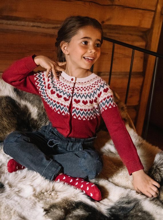 Cardigan rouge et beige en laine mélangée DRIKERETTE / 22H2PFX2CARF526
