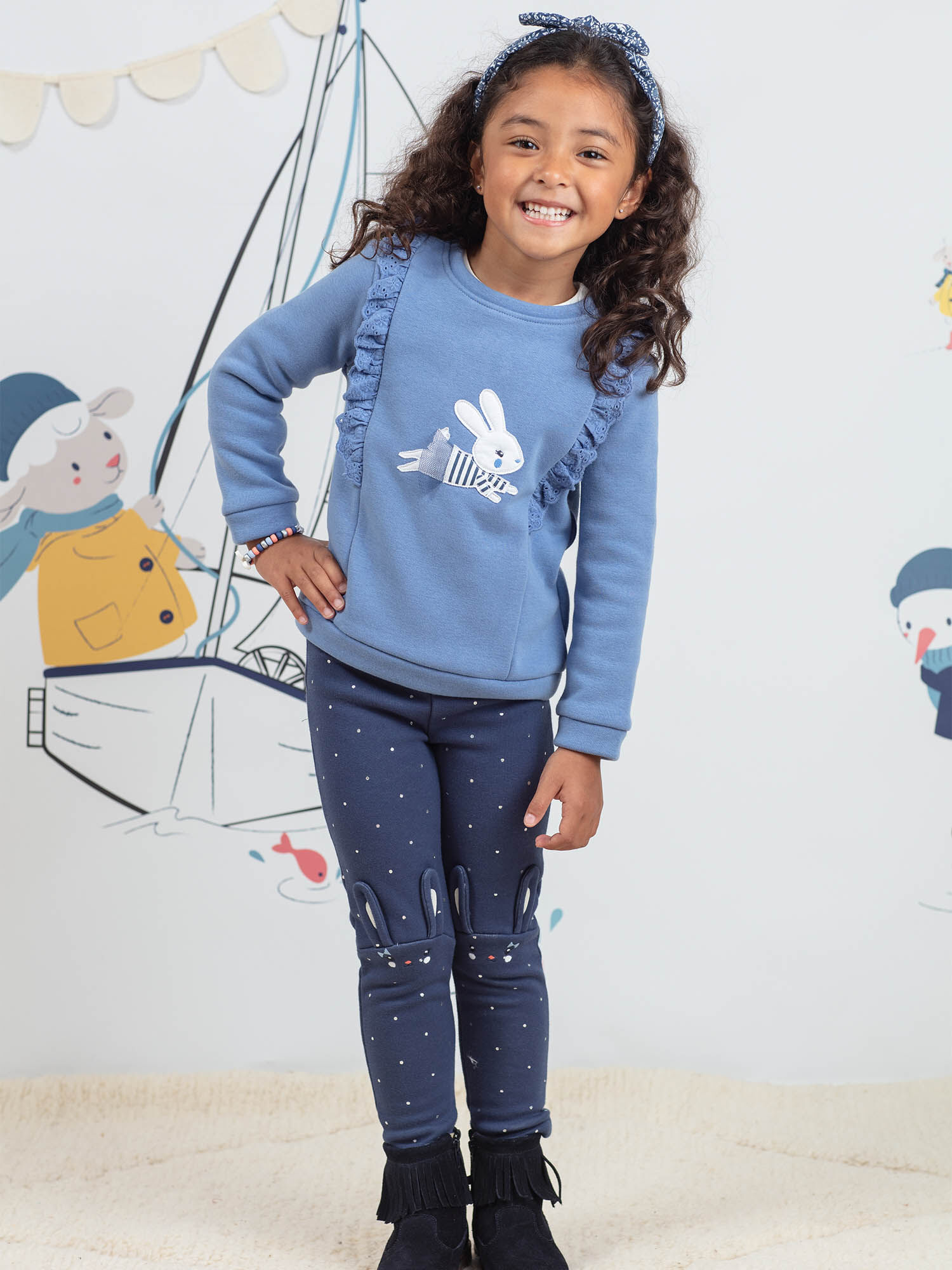 Legging bleu pois motif lapin enfant fille Fille Sergent Major