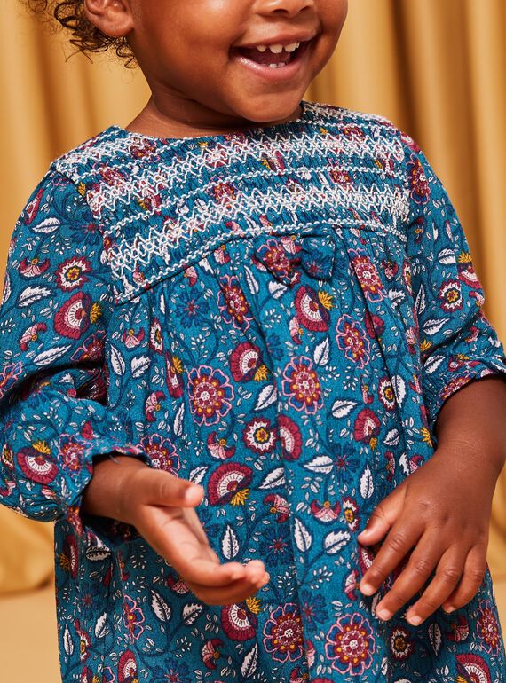 Robe bleu canard à imprimé fleuri DAMAURINE / 22H1BFU1ROB714