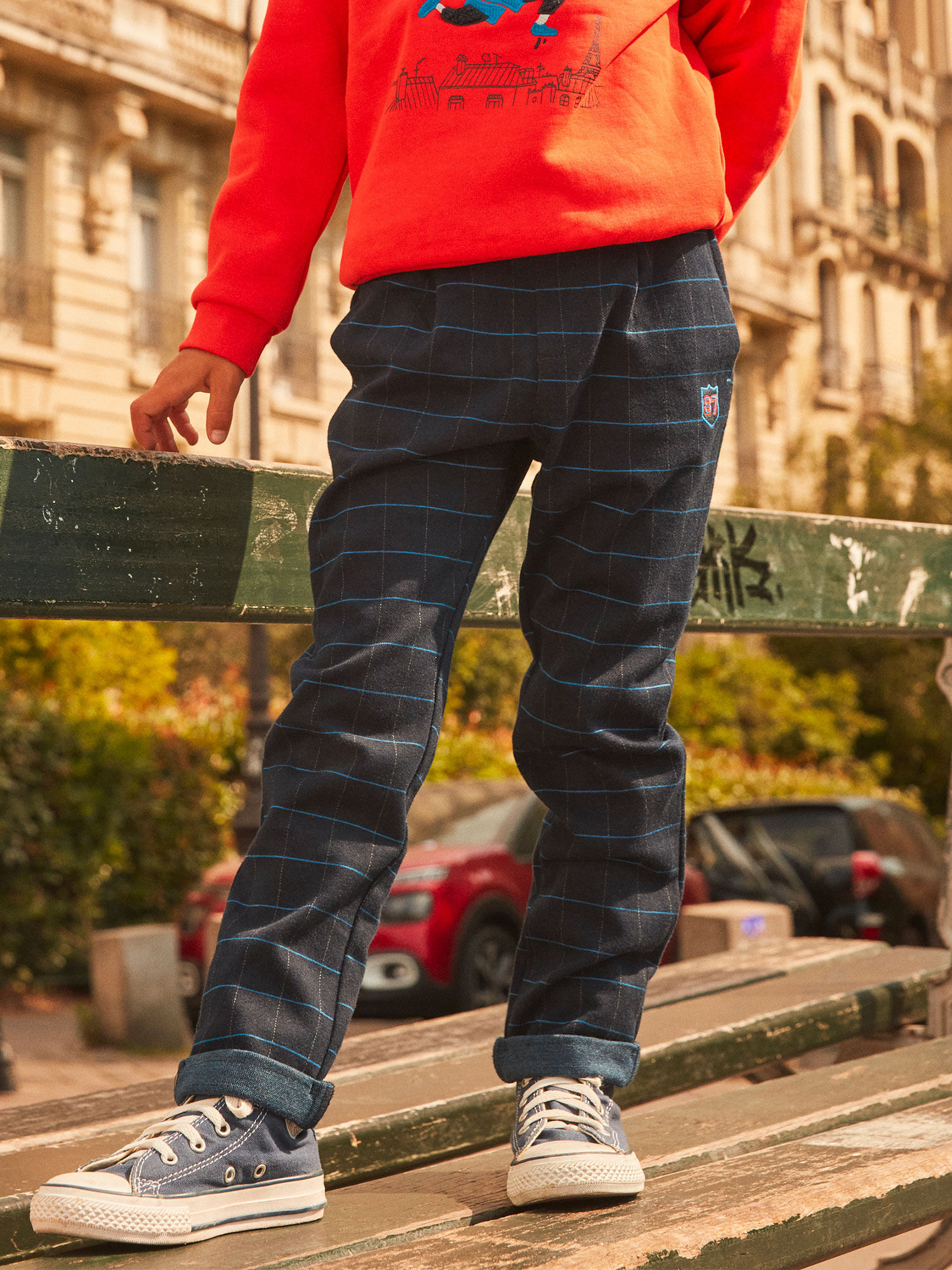 Pantalon bleu marine imprim carreaux