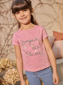 T-shirt rose brodé lettrage fleuri fantaisie enfant fille CETIETTE / 22E2PFB1TMC305