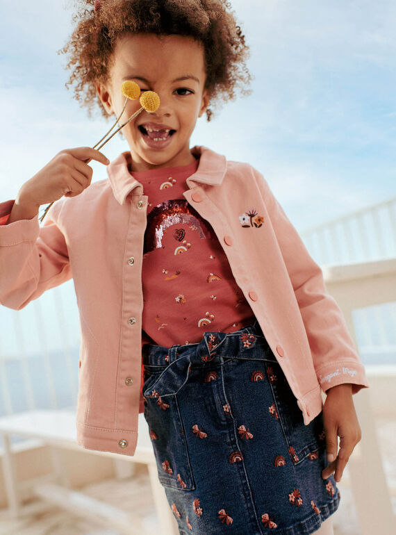 Veste en twill rose poudré à motifs chat et fantaisie enfant fille CLATWETTE / 22E2PFG1VESD327