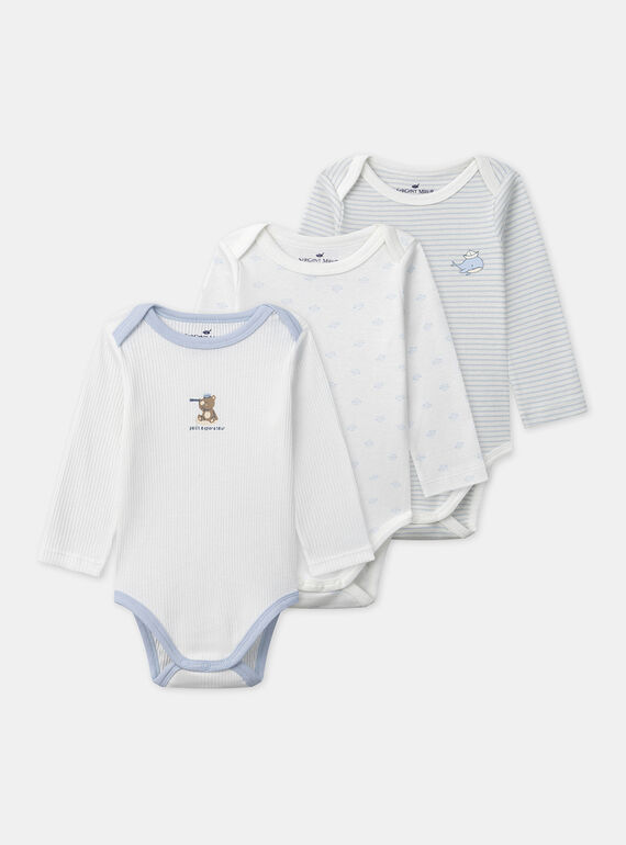 Lot de 3 bodies à rayures, imprimé ou uni Bébé Garçon NEJESSE / 25H5BGC2BDLA002