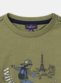 T-shirt vert kaki imprimé et manches longues Garçon NUTAGE / 25H3PGQ2TML633