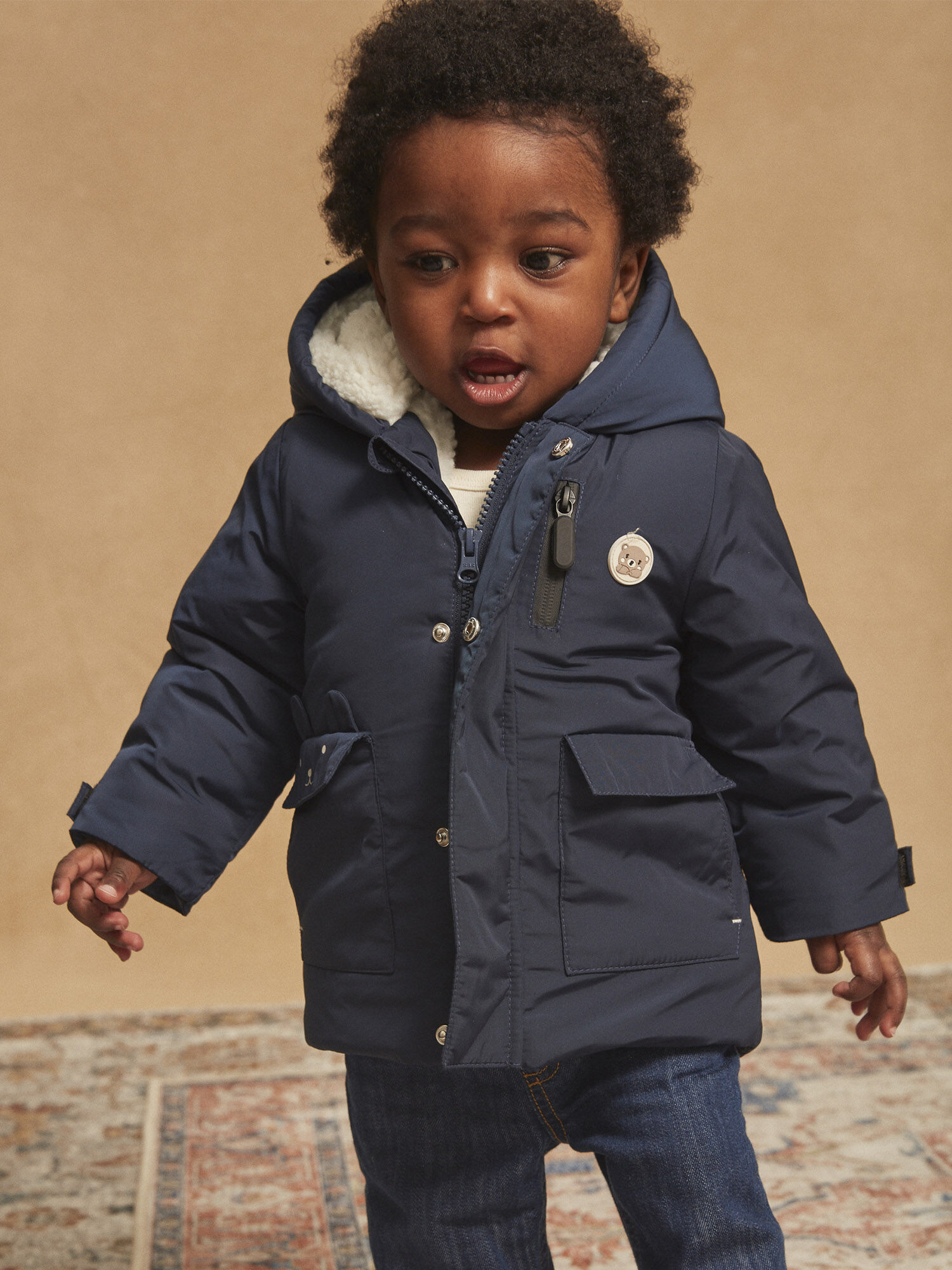 Manteau a capuche bleu nuit en canvas Garcon Sergent Major