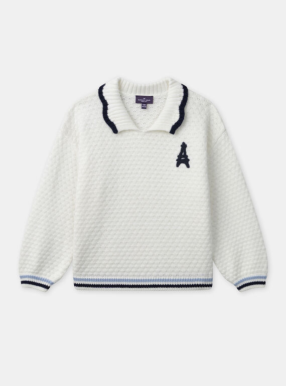 Pull blanc en maille à manches longues Fille NUTOURETTE / 25H2PFQ1PUL009