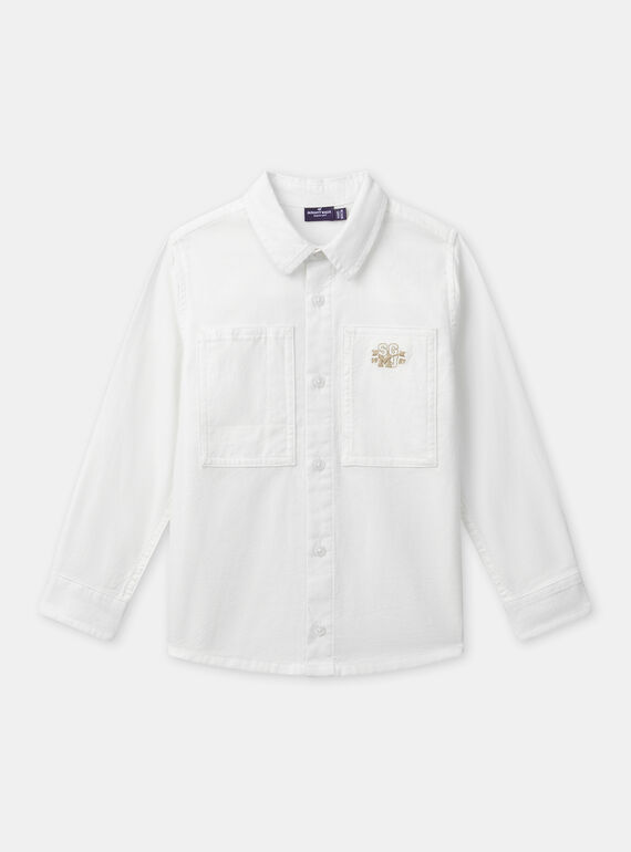 Chemise blanche à broderie marron "SGMJ" et manches longues Garçon NECRAYAGE / 25H3PGK1CHM001