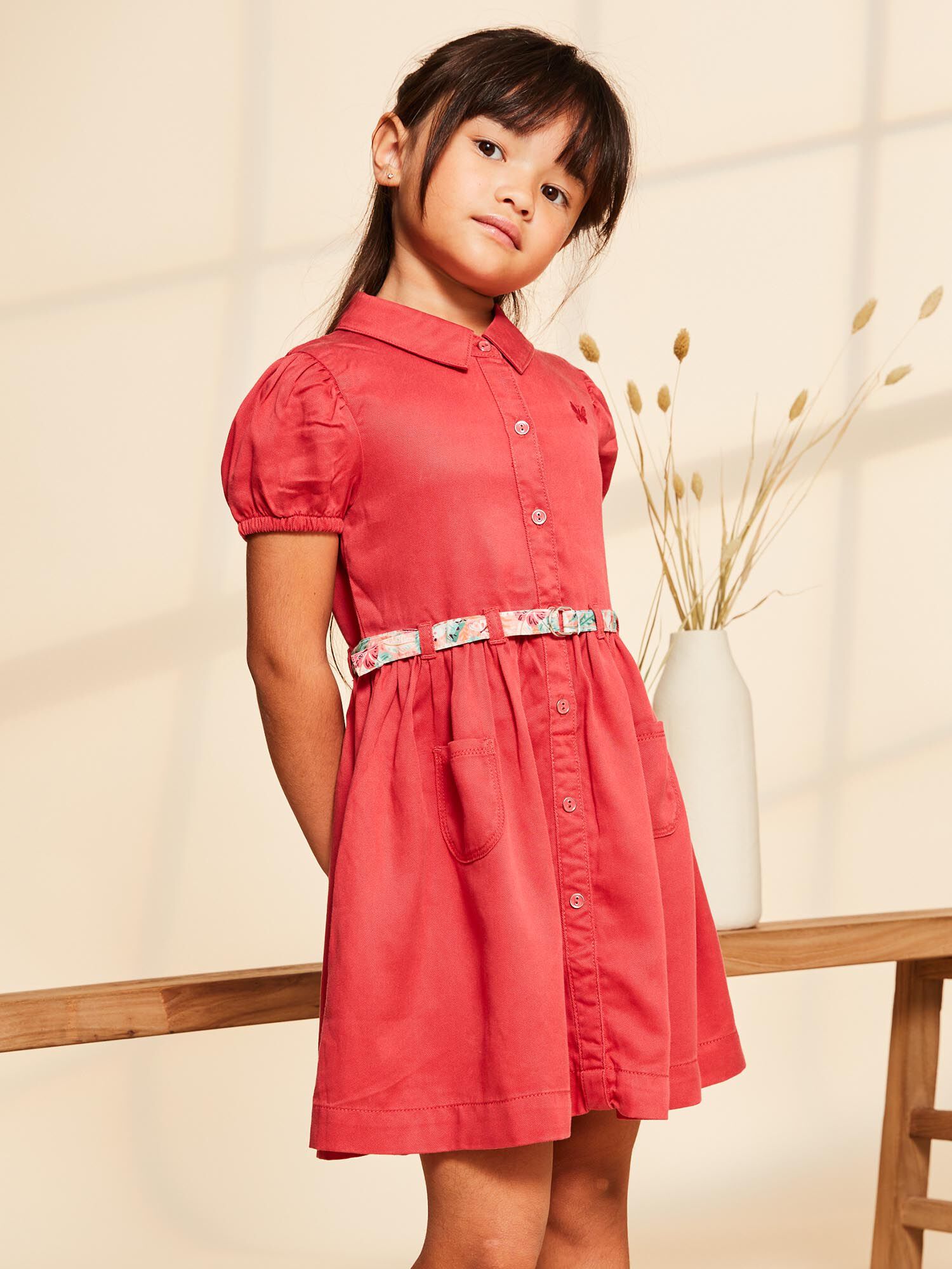 Robe chemise rouge ceinturee Fille Sergent Major