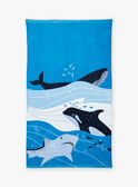 Serviette de bain bleue à motif orques, requins et baleines KLUPAGE / 24E4PGG1SRV216