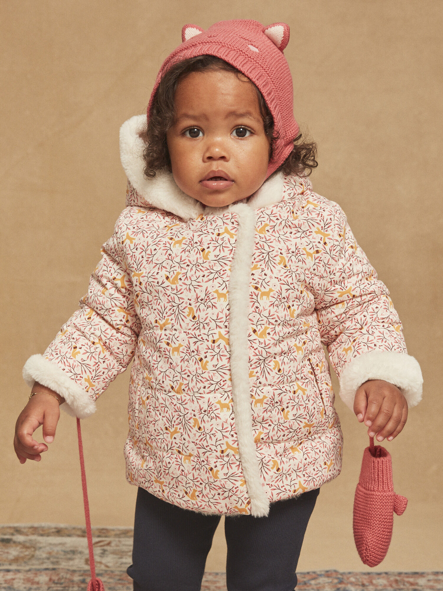Manteau capuche r versible cru et rose
