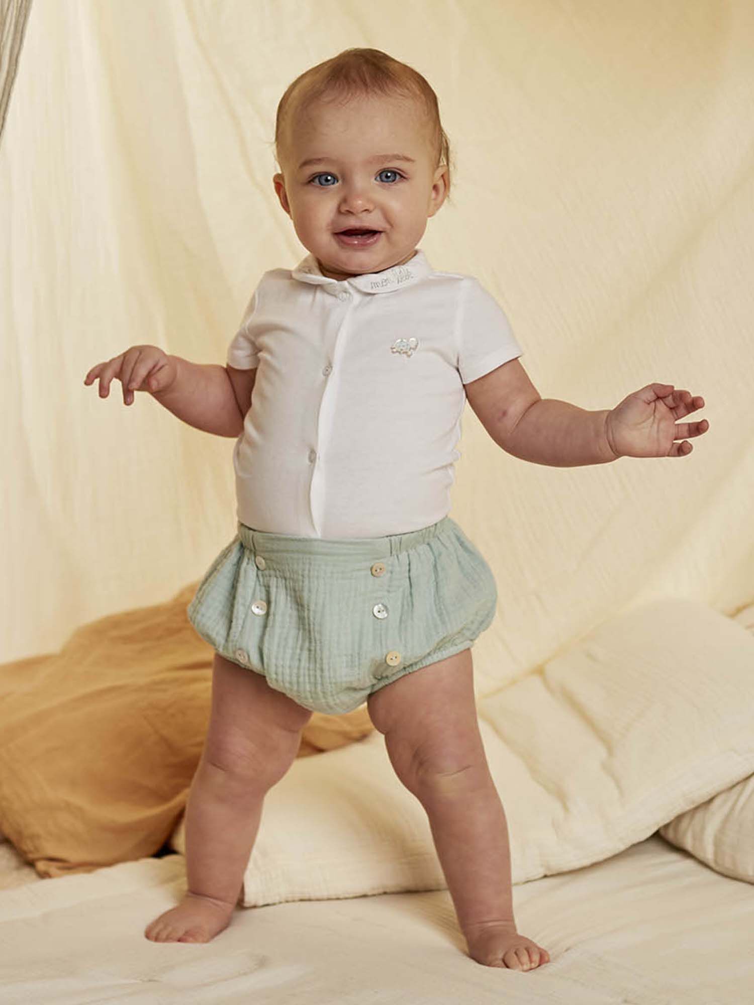 Ensemble body ecru a col et bloomer vert naissance mixte Mixte Sergent Major