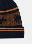 Bonnet bleu foncé et orange en maille dinosaures Garçon NIRAYAGE / 25H4PGE2BONC214