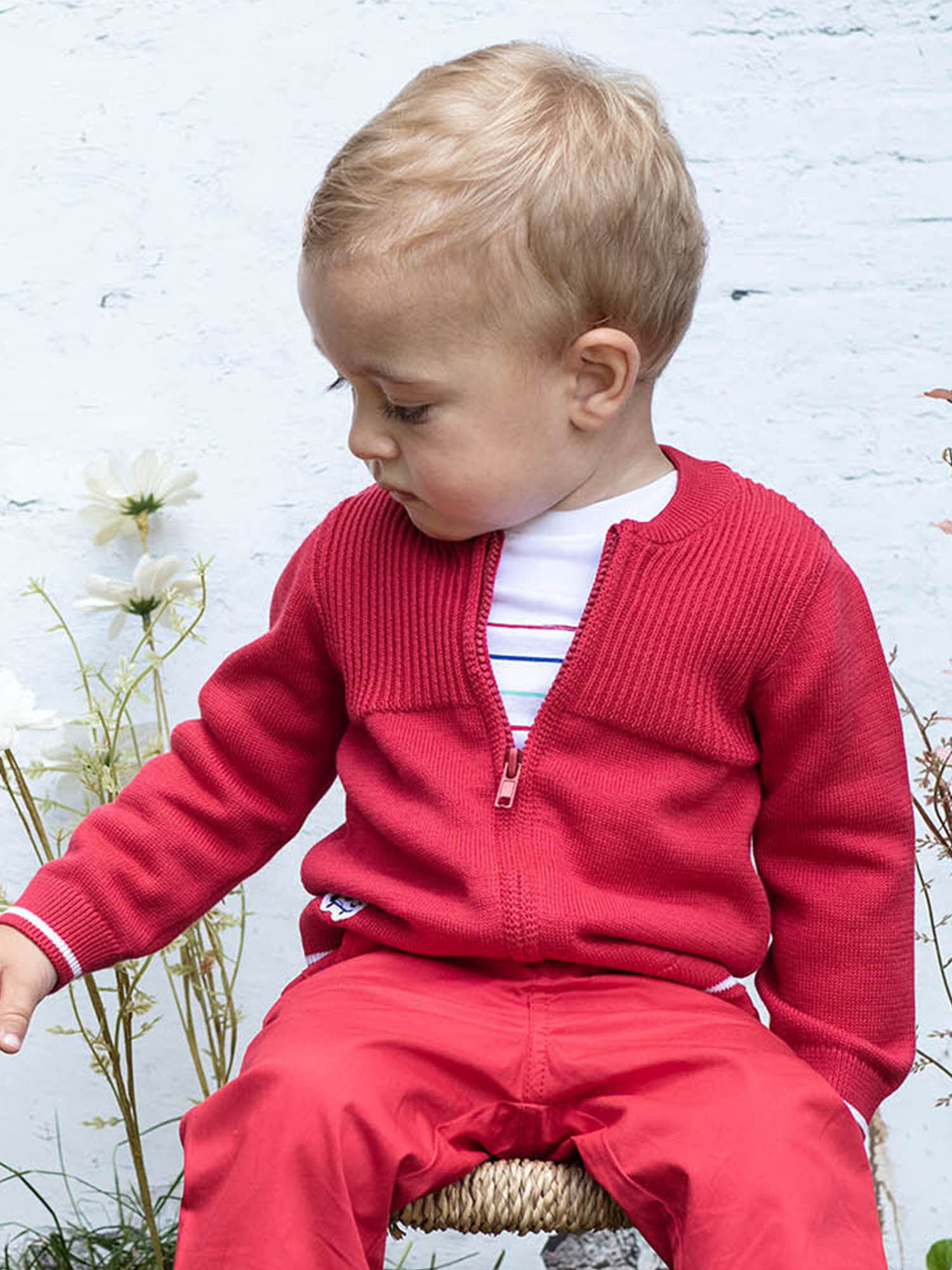 Gilet maille manches longues rouge b b gar on